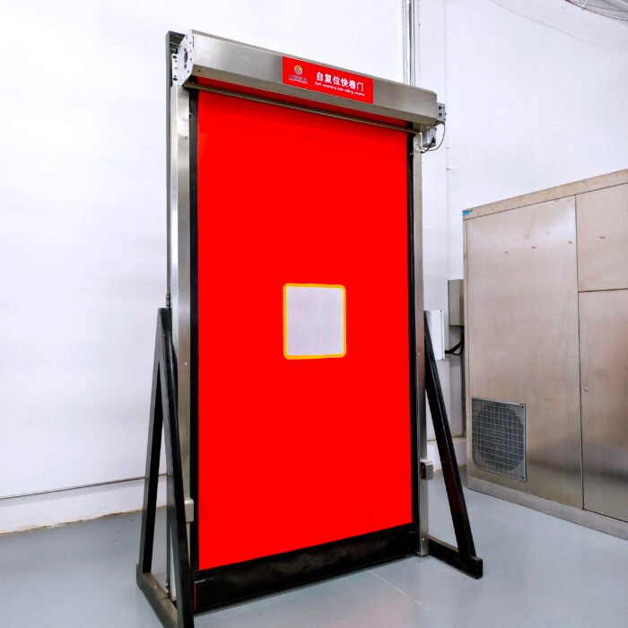Self-resetting fast rolling door